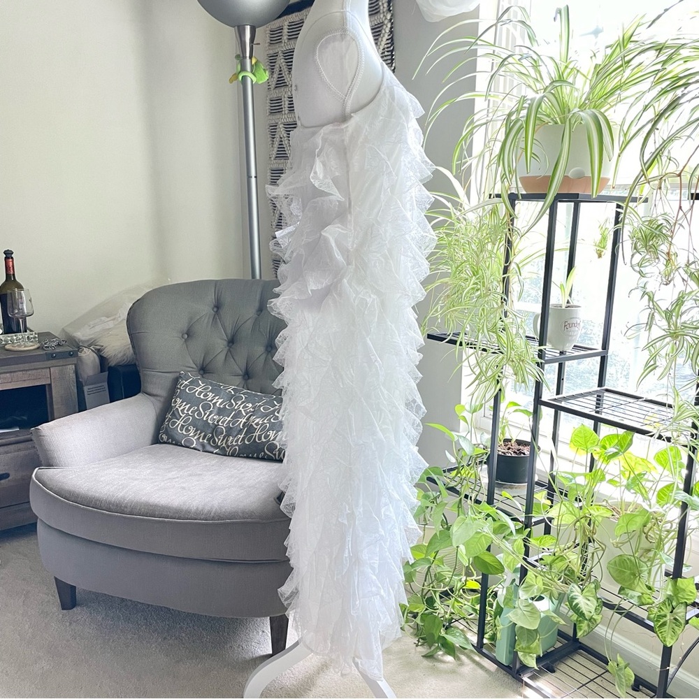 BHLDN Jia Bias-Cut Lace Ruffled V-Neck Gown White Bridal Slip Dress NWT 6 - Picture 12 of 16